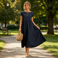👗🧵 Mode Effen Kleur Katoen-linnen Jurk met Zakken 👜✨