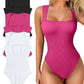 🔥Koop meerdere stuks voor nog meer korting🔥Sexy geribbelde Square Neck Mouwloze Tummy Control Tank Tops Bodysuits🩱