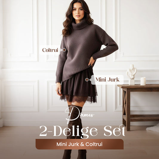 ❄️💃 Winteruitverkoop 50% Korting! Hoge Kraag Trui & Mini-Jurk Set – Uniek Gelaagd Ontwerp, Comfortabel Stof & Inclusieve Maten（Winter Must-Have!）