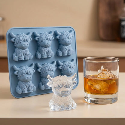 ⏳ Laatste dag speciale prijs €19,99! 🐮 Mini Highland Cow ijsblokjesvorm – Leuke 3D-ijsblokjes voor drankjes, feestjes en cadeaus