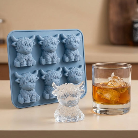 ⏳ Laatste dag speciale prijs €19,99! 🐮 Mini Highland Cow ijsblokjesvorm – Leuke 3D-ijsblokjes voor drankjes, feestjes en cadeaus