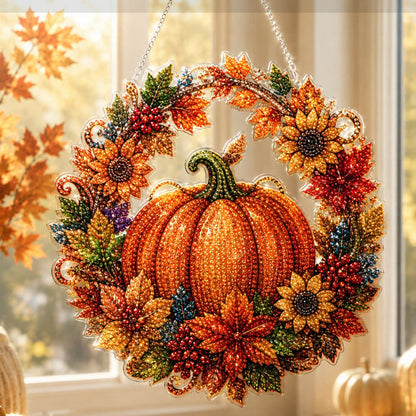 🍂 Herfstige pompoen-diamantpatroonkrans om op te hangen – Complete doe-het-zelfset NL