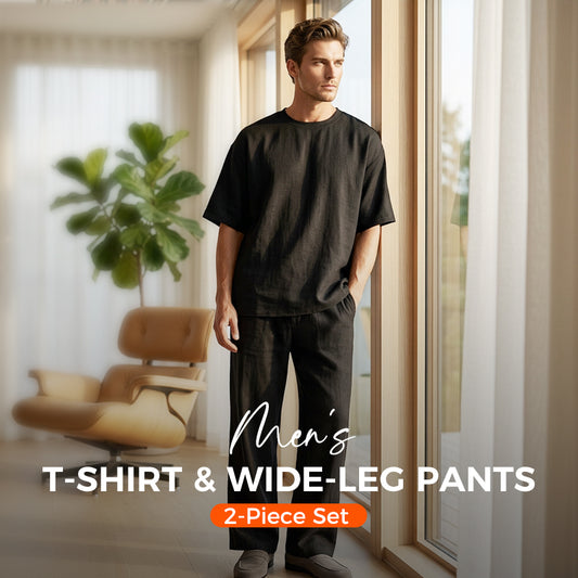 Tweedelige set bestaande uit een T-shirt en een broek met wijde pijpen voor heren
