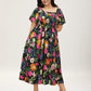 ⏰Zomeruitverkoop 50% KORTING 💃Gebloemde midi-jurk met gesmockte vierkante hals en zakken