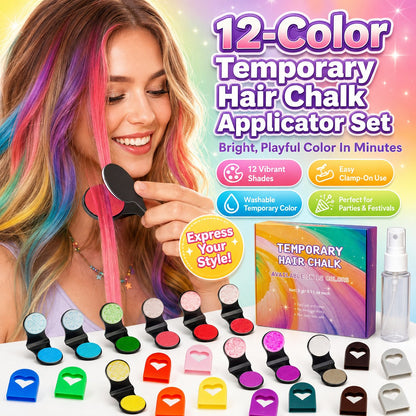 🔥 50% KORTING! 🌈 12-Kleuren Tijdelijke Haarkrijtset – Met Applicator | Snel Kleur in je Haar Zonder Permanente Verandering ✨ NL