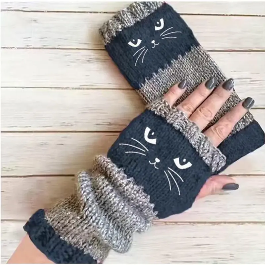 🐱 Leuke gebreide kattenhandschoenen voor dames – Warme handen, vrije vingers & schattig borduurwerk 🧶🧤