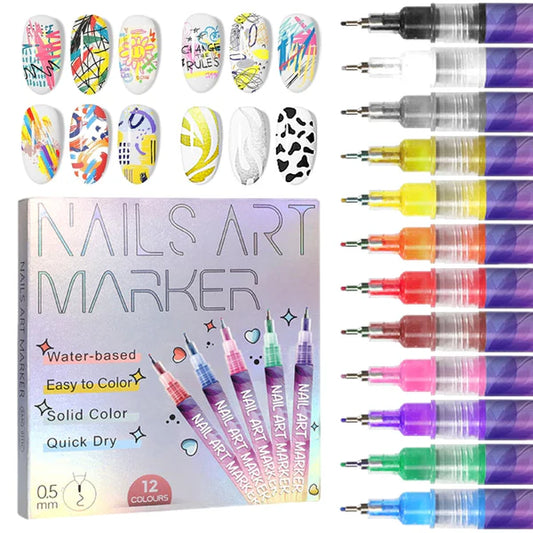 🎁Hot verkoop 50% korting op🌈12 kleuren nail art pennen set💅