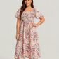 ⏰Zomeruitverkoop 50% KORTING 💃Gebloemde midi-jurk met gesmockte vierkante hals en zakken