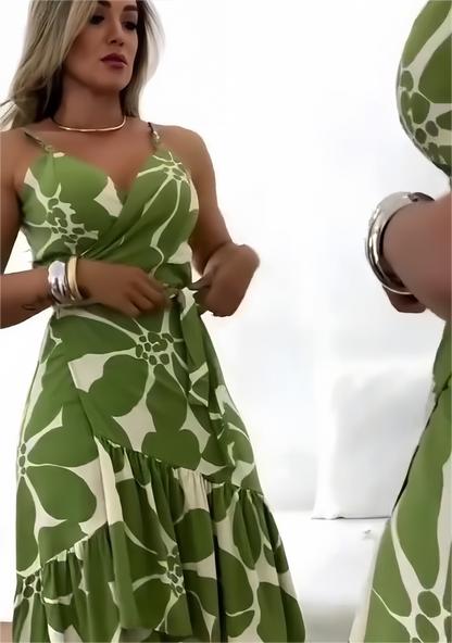 🏖️Zomeruitverkoop 50% KORTING🌼Dames Casual Resort Print Geplooide Tuniekjurk
