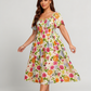 ⏰Zomeruitverkoop 50% KORTING 💃Gebloemde midi-jurk met gesmockte vierkante hals en zakken