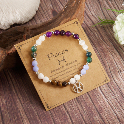 12 Zodiac-stenen kralenarmband met astrologisch tekenbedeltje