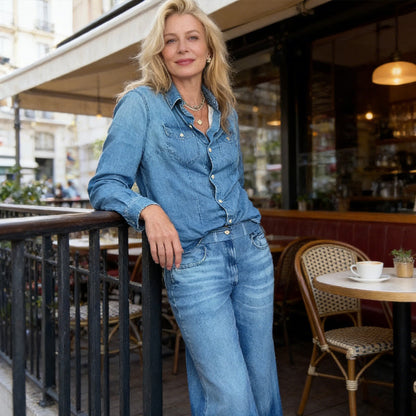 📢📢 50% KORTING!! ⏰ 2-delig pyjamas-set in imitatie-denim voor dames