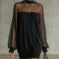Doorzichtige Mesh Mock Neck Minijurk