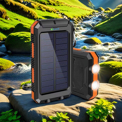 Draagbare powerbank op zonne-energie, oplader op zonne-energie met twee LED-zaklampen, powerbank voor op reis en kamperen