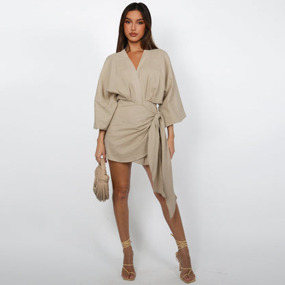 Women's V-Neck Wrap Dress – Tijdloze Elegantie voor Elke Gelegenheid