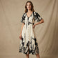 👗 50% KORTING NU! 🌿 Zachte Botanische Print V-Hals Midi Jurk – Elegant, Lichtgewicht & Veelzijdig voor Elke Gelegenheid 🌸