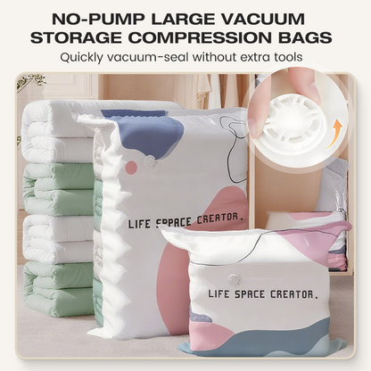 🧳💨 50% KORTING! Vacuümopbergzakken zonder pomp – Drukken en sluiten, geen pomp nodig. Bespaart 80% ruimte, houdt kleding droog en stofvrij. Perfect voor volumineus beddengoed en spullen buiten het seizoen. 🛏️🗄️