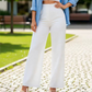 Dames Effen Kleur Casual Broek met Wijde Pijpen
