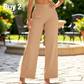 Dames Effen Kleur Casual Broek met Wijde Pijpen