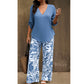 🥳 2026 MEGA-UITVERKOOP: 50% KORTING! 🥳 💞Dames set: blouse met V-hals en bedrukte broek met wijde pijpen