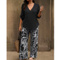 🥳 2026 MEGA-UITVERKOOP: 50% KORTING! 🥳 💞Dames set: blouse met V-hals en bedrukte broek met wijde pijpen