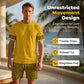👕 50% KORTING! 💛 Heren trainingsset met korte mouwen en gele grafische print – Comfortabel, sportief en perfect voor training en vrije tijd – Plooi-bestendig en koel katoen 🔥