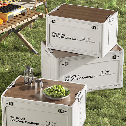 🌞Fris De Lente In Met 50% Korting!🏕️Inklapbare Camping Opbergbox met Houten Deksel – 30L Organizer en Tafel in Eén