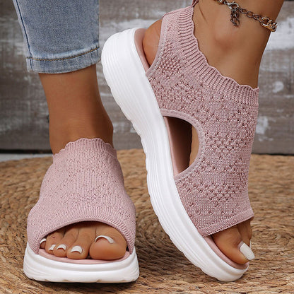 Ademende plateau-sandalen van gebreid materiaal voor dames