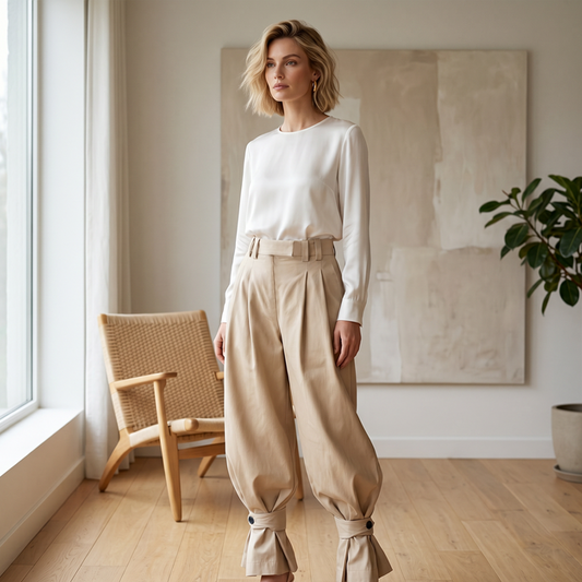 ⏳ Tijdelijke aanbieding: 50% korting⏰ Geplooide damesbroek met ballonpijpen en ruches aan de boorden👖