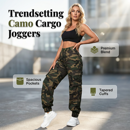 Dames camouflage cargo joggerbroek