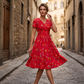 👗Damesjurk met V-hals, bloemenprint en gedraaide taille