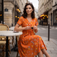👗Damesjurk met V-hals, bloemenprint en gedraaide taille
