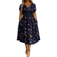 👗Damesjurk met V-hals, bloemenprint en gedraaide taille