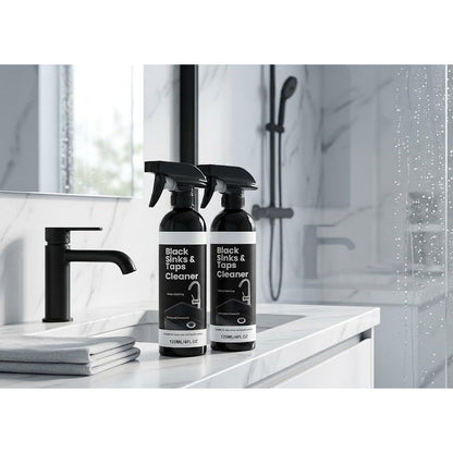 🚿  Kalkreiniger Spray voor Zwarte Wastafels & Kranen, Verwijdert Hardnekkige Watervlekken, Badkamerreiniger Zonder Schrobben voor Kranen, Wastafels & Doucheoppervlakken