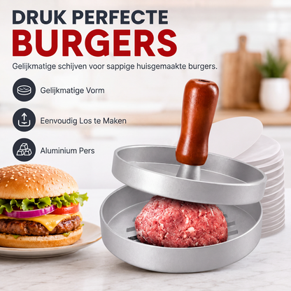 Hamburgerpers met Houten Handgreep – Maak Perfecte, Gelijke Burgers in Seconden 🍔👨‍🍳