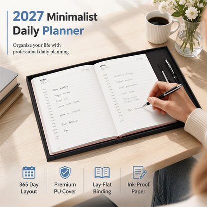 📖 2027 Minimalistische Agenda & Notitieboek | Overzichtelijk Plannen, Notities Maken & Ideeën Bewaren