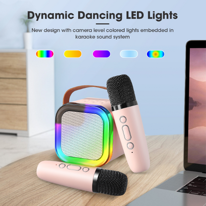 🎤🎶 50% KORTING! Nooit meer saaie feestjes! Deze mini karaoke machine voor kinderen met 2 draadloze microfoons, Bluetooth & 3D-geluid tovert elke kamer om in een podium – 5-6 uur zangplezier!