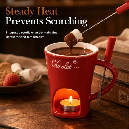 🍪Hete Aanbieding 50% KORTING☕Keramische Fondue Mok voor Chocolade en Kaas met Vork
