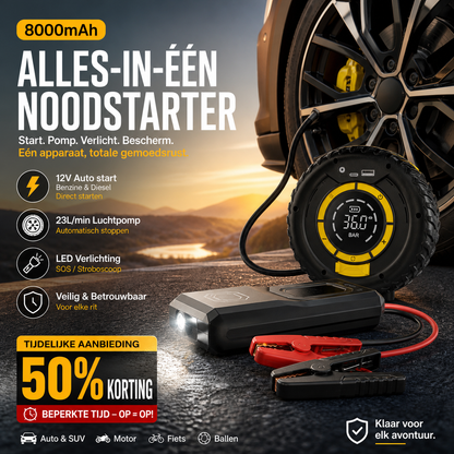 🚗⚡ 50% KORTING – 3-in-1 Draadloze Acculader & Bandenpomp | Voor Onderweg & Noodsituaties